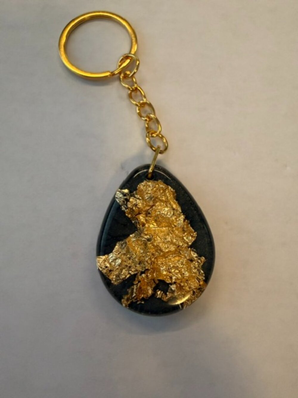 Handmade Black & Gold Leaf Teardrop Resin Keychain